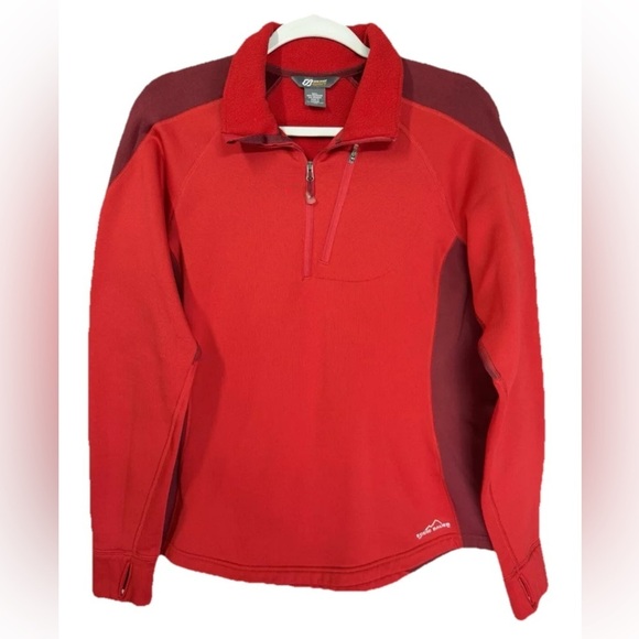 Eddie Bauer Tops - Eddie Bauer Sport 1/4 Zip Pullover Womens XL Red Thumbholes Fleece Lined Running